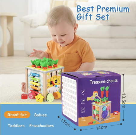 Cub Montessori cu activitati, 6 in 1, Culege morcovii, din lemn [8]