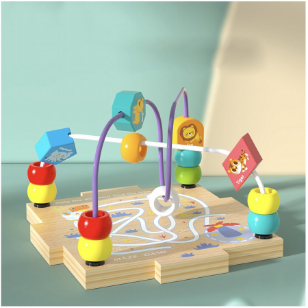 Cub Montessori cu activitati, 5 in 1, cu sortator de forme animale marine, din lemn [6]