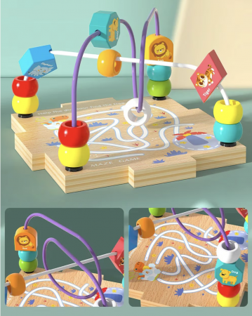 Cub Montessori cu activitati, 5 in 1, cu sortator de forme animale marine, din lemn [3]