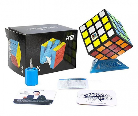 Cub mecanic 4x4x4, 3M Moyu Magnetic Black Line, cu arc, de viteza Speedcube