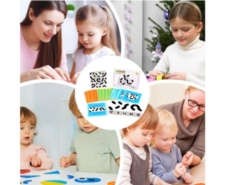 Cuburi Grafice Alb-Negru Montessori, din Lemn – Joc de Logica si Dezvoltare Cognitiva [8]