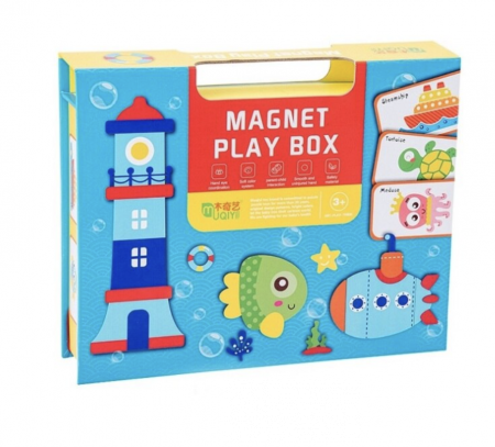 Jocuri si Jucarii - Cutie bleu cu piese Puzzle magnetic Oceanul