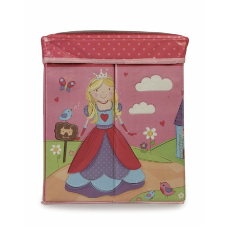 Patuturi si mobilier pentru camera copilului - Cutie depozitare jucarii pliabila, cu printese, roz – 58.5x35x29 cm