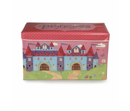 Patuturi si mobilier pentru camera copilului - Cutie depozitare jucarii pliabila, cu printese, roz – 58.5x35x29 cm