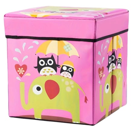 Patuturi si mobilier pentru camera copilului - Cutie depozitare jucarii pliabila, Elefantul cu pinguini roz, 30 × 30 × 30 cm