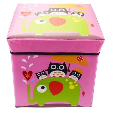 Patuturi si mobilier pentru camera copilului - Cutie depozitare jucarii pliabila, Elefantul cu pinguini roz, 30 × 30 × 30 cm