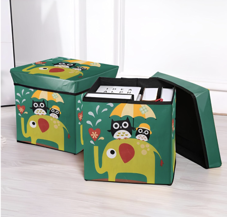 Patuturi si mobilier pentru camera copilului - Cutie depozitare jucarii pliabila, Elefantul verde, 30 × 30 × 30 cm