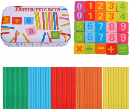 Jocuri educative, de logica, memorie - Cutie metalica magnetica cu cifre, betisoare si matematica