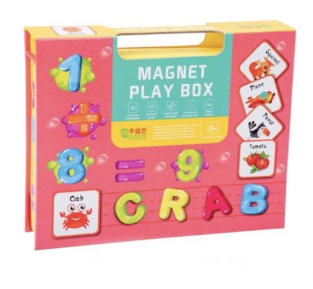 Jocuri si Jucarii - Cutie rosie cu 80 piese Puzzle magnetic Alfanumeric