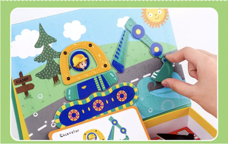 Cutie verde cu 45 piese Puzzle magnetic Vehicule [3]