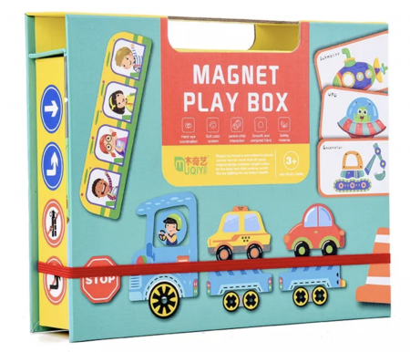 Jocuri si Jucarii - Cutie verde cu 45 piese Puzzle magnetic Vehicule