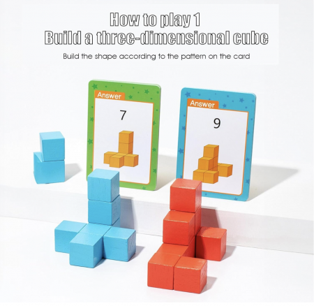 Cutiuta de invatare 3D, cu 50 carduri si cuburi, din lemn [11]