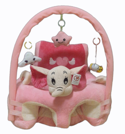 Fotolii bebelusi - Fotoliu bebe cu perna pe sezut , cu spatar si arcada - Elefant roz