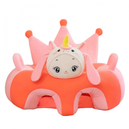 Fotolii din plus pentru copii - Fotoliu bebe cu spatar si suport de picioare Royal Crown Baby Unicorn roz