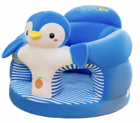 Fotolii bebelusi - Fotoliu bebe cu spatar si suport de picioare - Pinguinul albastru cu alb