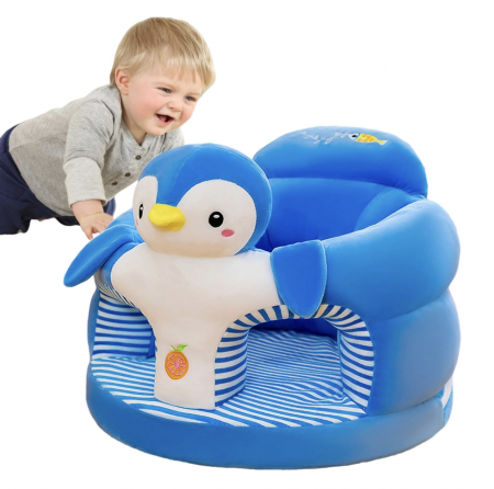Fotolii bebelusi - Fotoliu bebe cu spatar si suport de picioare - Pinguinul albastru cu alb