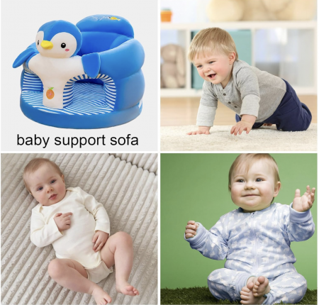 Fotoliu bebe cu spatar si suport de picioare - Pinguinul albastru cu alb [3]