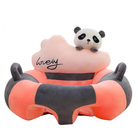 Fotolii din plus pentru copii - Fotoliu bebelusi cu spatar si suport picioare Lovely Panda roz cu gri