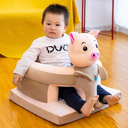 Fotolii bebelusi - Fotoliu de sustinere bebe, din plus, cu placa de burete - Purcelus crem