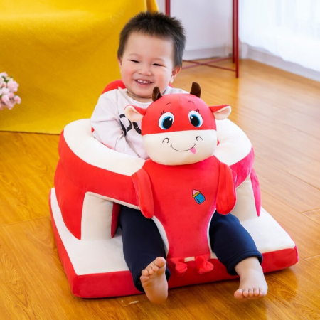 Fotolii bebelusi - Fotoliu de sustinere bebe, din plus, cu placa de burete - Vacuta rosie