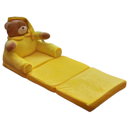 Fotolii din plus pentru copii - Fotoliu Extensibil din plus si 3 placi burete Ursusletul Somnoros cu fes, galben