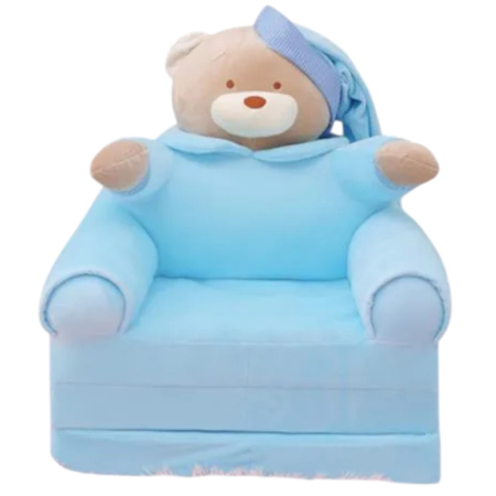 Fotolii din plus pentru copii - Fotoliu Extensibil din plus si 3 placi burete Ursusletul Somnoros cu fes, bleu