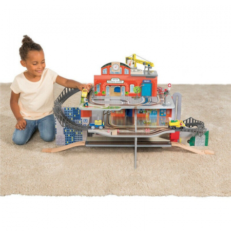 Gara de trenuri Jumbo Deluxe cu 3 etaje, cu circuit, heliport, spalatorie, din lemn [4]