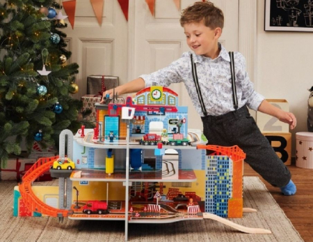 Gara de trenuri Jumbo Deluxe cu 3 etaje, cu circuit, heliport, spalatorie, din lemn [3]