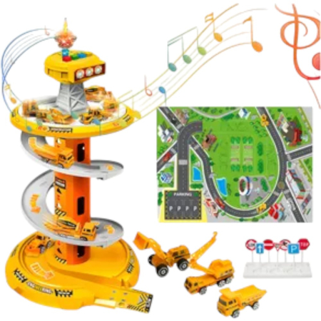 Garaj auto de Autoutilitare cu pista circulara 3 nivele, sunete, covor si 3 masini [3]