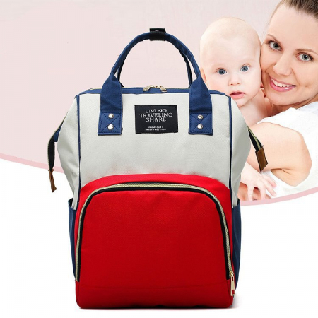 Geanta rucsac Living Share pentru mamicile de bebelusi, Rosu-Alb-Bleumarin [9]