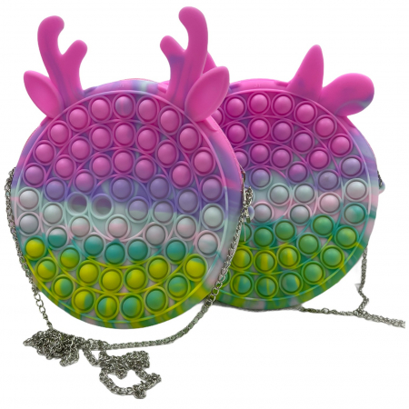 Pop it - Gentuta mare cu lant argintiu si fermoar Pop It Macaroons, Vacuta