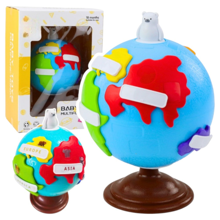 Jucarii interactive bebe - Glob interactiv educational Baby cu puzzle continente, jucarie copii 18 luni+