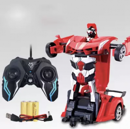 Robot Transformer, masina si robot, cu telecomanda, rosu [0]