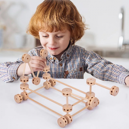 Joc Montessori de Inteligenta, Motricitate si Constructie, cu 80 piese, din lemn [1]