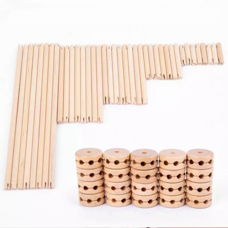 Joc Montessori de Inteligenta, Motricitate si Constructie, cu 80 piese, din lemn [6]
