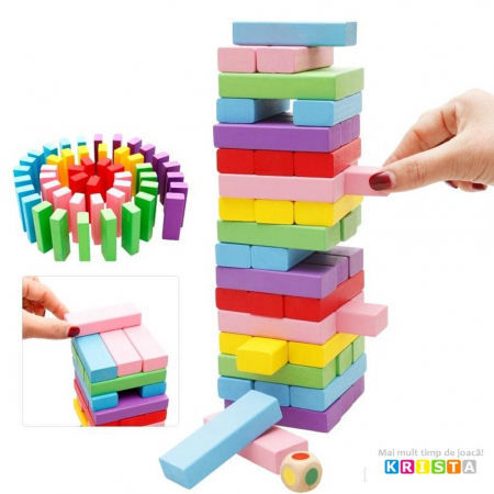 Jocuri educative, de logica, memorie - Joc Blocuri Tip Jenga Mare Color