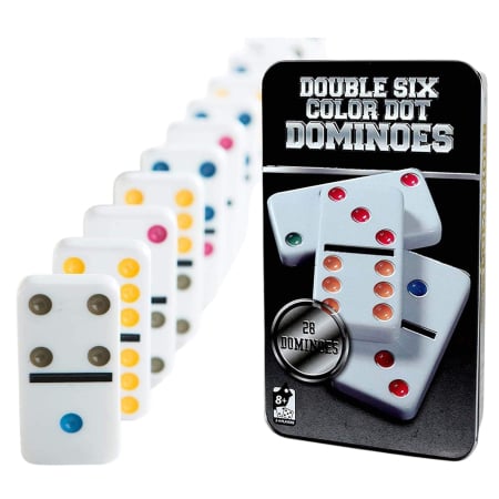 Jocuri de societate - Board Games - Joc clasic de Domino Double Six, 28 piese in cutie metalica de depozitare