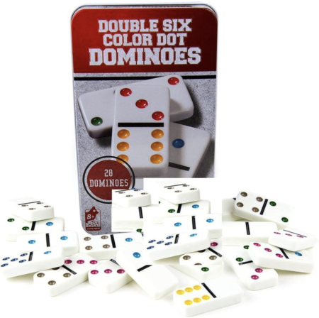 Jocuri de societate - Board Games - Joc clasic de Domino Double Six, 28 piese in cutie metalica de depozitare