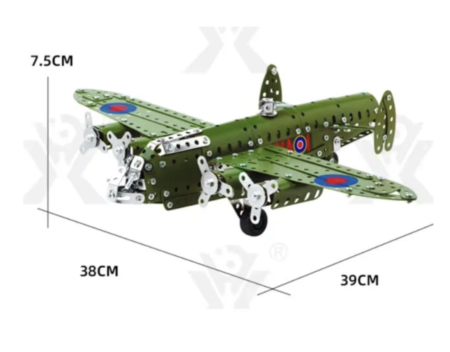 Jocuri si Jucarii - Joc constructii din metal 389 piese - avion militar clasic, 8 ani+