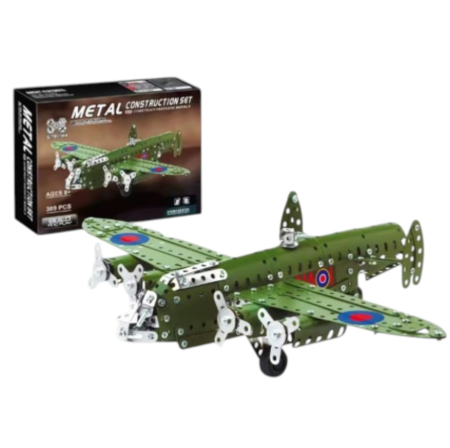 Jocuri si Jucarii - Joc constructii din metal 389 piese - avion militar clasic, 8 ani+