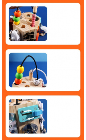 Joc Cub Busy Board cu 14 activitati, multifunctional, din lemn [11]