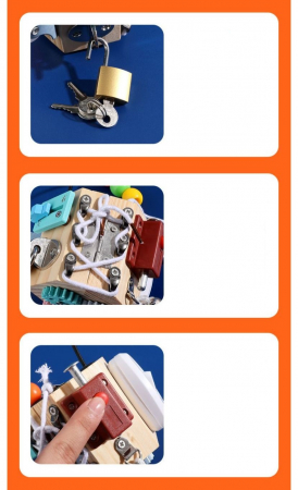 Joc Cub Busy Board cu 14 activitati, multifunctional, din lemn [7]
