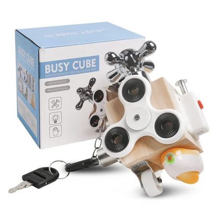 Joc Cub Busy Board cu chei si spinner, multifunctional, 7 in 1 tine-l ocupat [5]