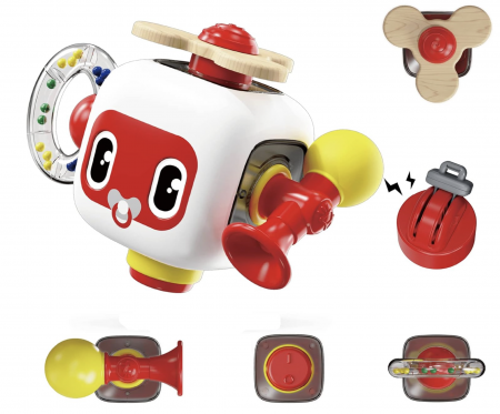 Jocuri si jucarii cu activitati educative multiple - Joc Cub Busy Board cu claxon, multifunctional, 6 in 1 tine-l ocupat