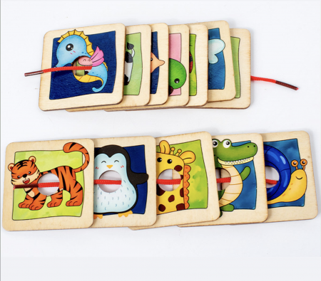 Jucarii din LEMN - de tip Montessori - Joc de asociere Gaseste umbra animalelor - Animal Matching Jingsaw Puzzle