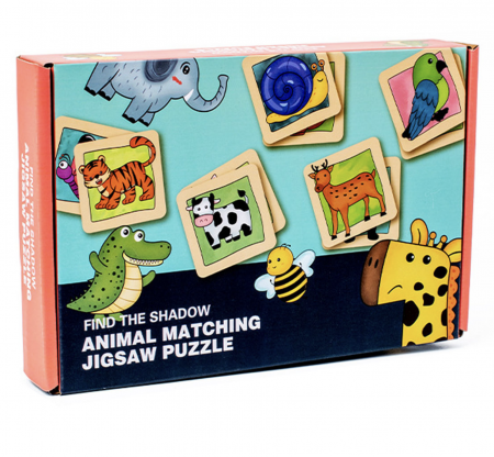 Jucarii din LEMN - de tip Montessori - Joc de asociere Gaseste umbra animalelor - Animal Matching Jingsaw Puzzle