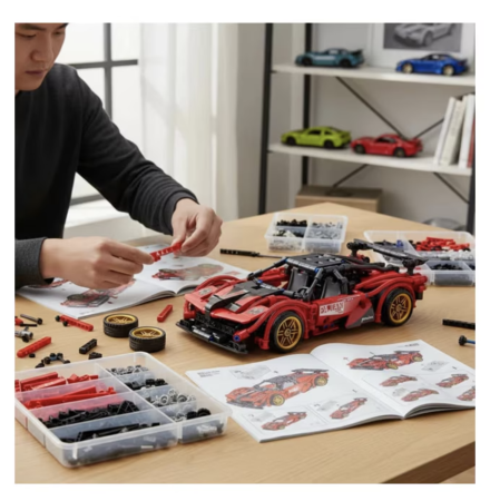 Joc de constructie Masina Rosie, scara 1:18, 482 piese [2]