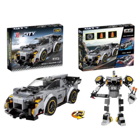 Jocuri si Jucarii - Joc de construit 2 in 1 masina de curse pull back si robot, 212 piese