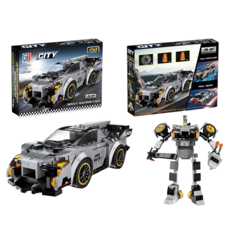 Jocuri si Jucarii - Joc de construit 2 in 1 masina de curse pull back si robot, 212 piese
