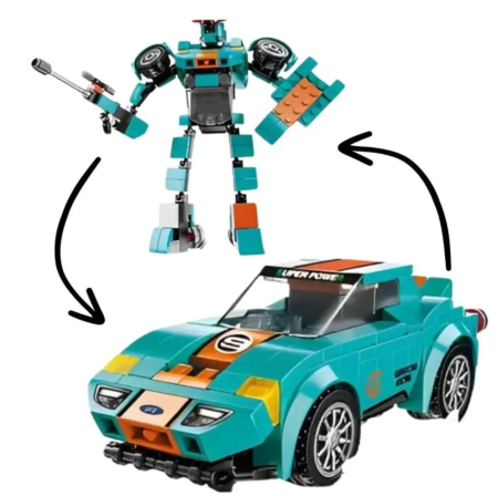 Joc de construit 2 in 1 masina de curse pull back si robot, 196 piese [2]